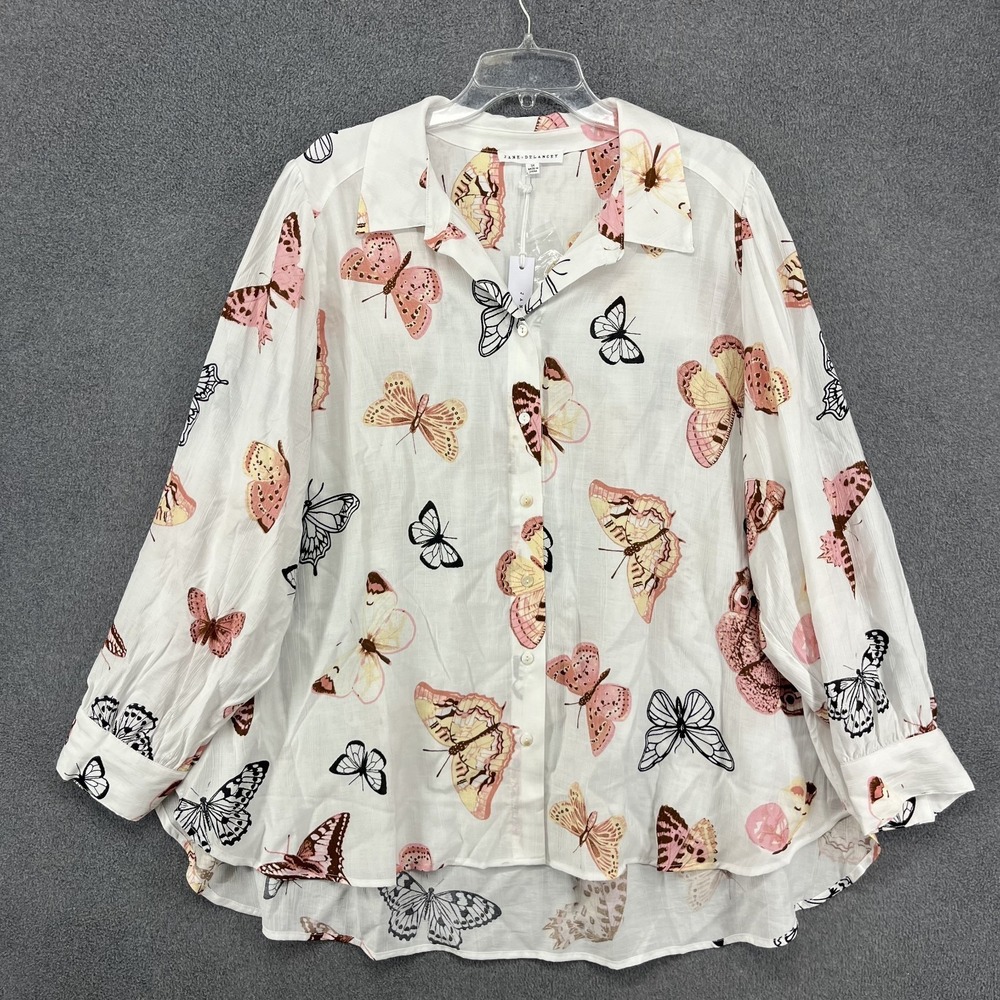 Jane Delancey Top Women Plus 3X Button up shirt Butterfly blouse